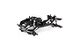 The partially assembled chassis of an Axial SCX10 III RC rock crawler kit, showing the frame, suspension, and drivetrain components on a white background.