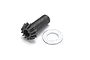 A Kyosho 13T drive bevel gear and a flat metal washer isolated on a white background.