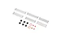 Axial shock tuning and rebuild kit containing various metal coil springs, black plastic shock pistons, and small red rubber O-rings on a white background.