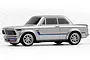 A silver HPI Nano-TTR BMW 2002 Turbo RC car shown from a side-profile angle against a white background.