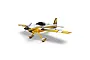 E-Flite Sportix 1.1m RC aerobatic plane in yellow, white, and black livery, viewed from a three-quarter front angle against a white background.