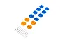 A set of 12 Pro-Line gate markers in blue and orange, shaped like miniature tires, with a sticker sheet containing numbers 1-12 and arrows.
