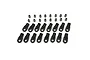 A set of 16 black plastic RC rod ends and 16 stainless steel pivot balls arranged on a white background.