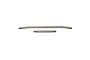 Two polished metal steering linkage rods for an RC vehicle, one long and curved, one short and straight, both with threaded ends.