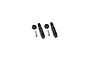 Two black portal wheel axle shafts, two black wheel nuts, and two small metal pins arranged on a white background.