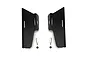 A pair of black aluminium RC slider and cab mount plates with two silver metal posts and two black nuts on a white background.