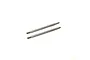 Two silver metal threaded suspension link rods for an RC car on a white background.