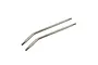 Two silver-coloured metal RC suspension links with a slight bend and threaded ends, isolated on a white background.