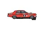 A side-profile illustration of a red Scalextric 1/32 scale Ford XY Falcon slot car, featuring racing livery including number 1 and Allan Moffat branding.
