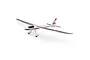 E-Flite Conscendo 2.0m RC glider plane in white with red and black trim, viewed from a high angle against a white background.