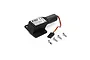 E-Flite 90-degree electric retract unit with wiring harness and four mounting screws on a white background.