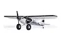 FMS PA-18 Super Cub 1.7m RC plane in white and grey with black raven graphics and large tundra wheels on a white background.