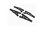 Four black ARRMA RC front suspension arms arranged on a white background.