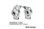 A pair of silver GPM Racing aluminium rear hubs for RC cars, featuring pre-installed bearings and L/R markings on a white background.