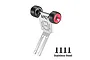 GPM Racing stainless steel wheelie bar with red aluminium wheel rims and four mounting screws.