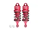 Two red GPM Racing aluminium adjustable RC shock absorbers with black springs, shown against a white background.