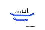 GPM Racing blue aluminium drag link set for RC cars, including two blue links, metal ball joints, and screws on a white background.