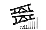 Two black aluminium RC suspension arms with included metal pins, screws, and e-clips on a white background.