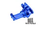 A blue anodized aluminium front upper bulkhead for an RC car by GPM Racing, shown with four included black screws on a white background.