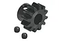 A black GPM Racing 12T 1.5Mod pinion gear with two grub screws on a white background.