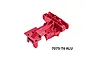 A red anodized aluminium rear upper bulkhead for an RC car, featuring GPM branding and 7075-T6 alloy markings.