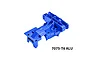A blue anodized aluminium rear upper bulkhead for an RC car, showing GPM and 7075 branding engraved on the surface.