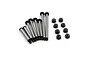 A set of eight silver metal suspension arm pins and eight black nylon lock nuts arranged on a white background.