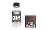 A 30ml bottle of SMS Clear Prismatic airbrush paint with a black cap, next to a square swatch showing the iridescent, glittery prismatic effect.