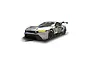 A Scalextric 1/32 scale Ford Mustang GT3 Gradient Racing slot car in silver with green accents and number 66 livery.