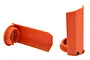 Two orange RPM shock shaft guards shown from different angles against a white background.