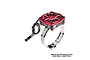 GPM Racing red aluminium cooling fan with adjustable stainless steel mounting strap for RC motors.