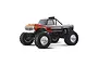 A black FMS Ford F-100 RC monster truck with orange flame decals, chrome wheels, and large off-road tires, shown against a white background.