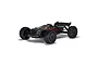 Studio shot of the ARRMA Talion 6S BLX RC truggy in black with red accents, featuring large off-road tires and a rear wing on a white background.