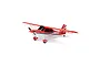 E-Flite Super Decathlon 1.2m RC plane in red and white livery, viewed from a front three-quarter angle against a white background.
