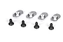 Four silver metal engine mount inserts and four black flat-head screws for Losi RC vehicles.