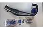Olimat Engineering left hand speedway silenced exhaust pipe set with mounting hardware and logo sticker on a white background.