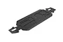A black Rovan aluminium V5 main chassis for an RC car, shown from a high-angle perspective against a white background.