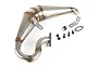 Rovan stainless steel tuned exhaust pipe set for RC cars, including mounting hardware, gasket, and bolts on a white background.