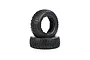Two black Rovan 1/5 scale RC short course truck tyres stacked on a white background.