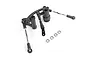 Rovan black aluminium steering bell crank and drag link assembly for RC cars, including four small metal ball bearings on a white background.