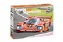 Italeri 1/24 scale Porsche 956 Jägermeister plastic model kit box showing the orange race car on a track.
