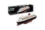 Revell 1/400 scale plastic model kit of the Queen Mary 2 ocean liner, shown both as a finished model and in its retail packaging box.