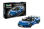 Revell 1/25 scale 2022 Corvette C8 Cabriolet plastic model kit box and a fully assembled blue model car.