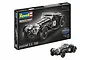 Revell 1/32 scale Jaguar SS 100 plastic model kit box and a fully assembled black model car on a white background.