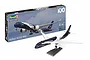Revell 1/144 scale Airbus A350-900 Lufthansa 100 Years model kit box and a fully assembled, painted model aircraft on a display stand.