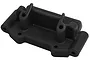 A black RPM front bulkhead replacement part for Traxxas RC vehicles, shown from a high-angle perspective.