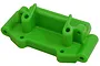 A bright green RPM front bulkhead replacement part for Traxxas RC vehicles, shown from a high-angle studio perspective.