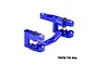 A blue anodized aluminium steering bell crank and drag link assembly for RC cars by GPM Racing, featuring 7075-T6 aluminium construction.