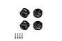 Four black aluminium 12mm wheel hex adapters with +3mm offset markings, accompanied by four metal drive pins, arranged on a white background.