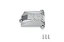 A silver GPM Racing aluminium receiver cover for an RC car, shown with three small mounting screws on a white background.